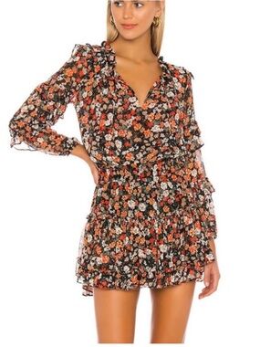 MISA Los Angeles Rizou Floral Smocked Mini Dress Long Sleeve Boho S